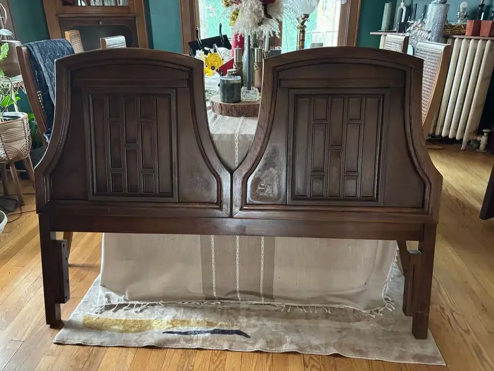 Vintage Pulaski Modern Brutalist Walnut Queen Size Headboard